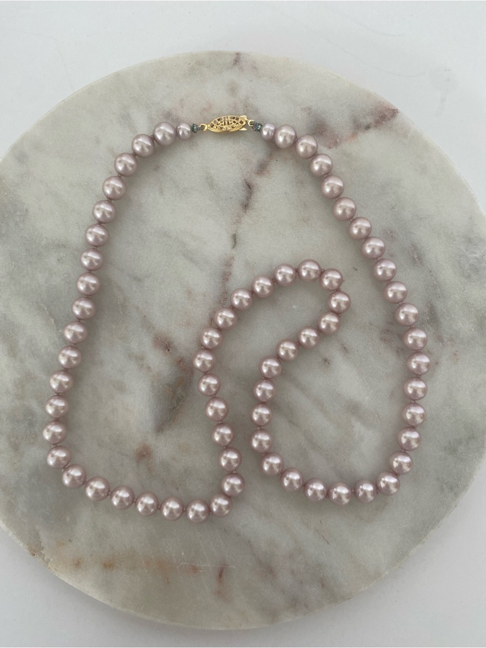Vintage 80’s Blush Pink Pearl Necklace Gold Tone Clasp Classic Elegant Strand